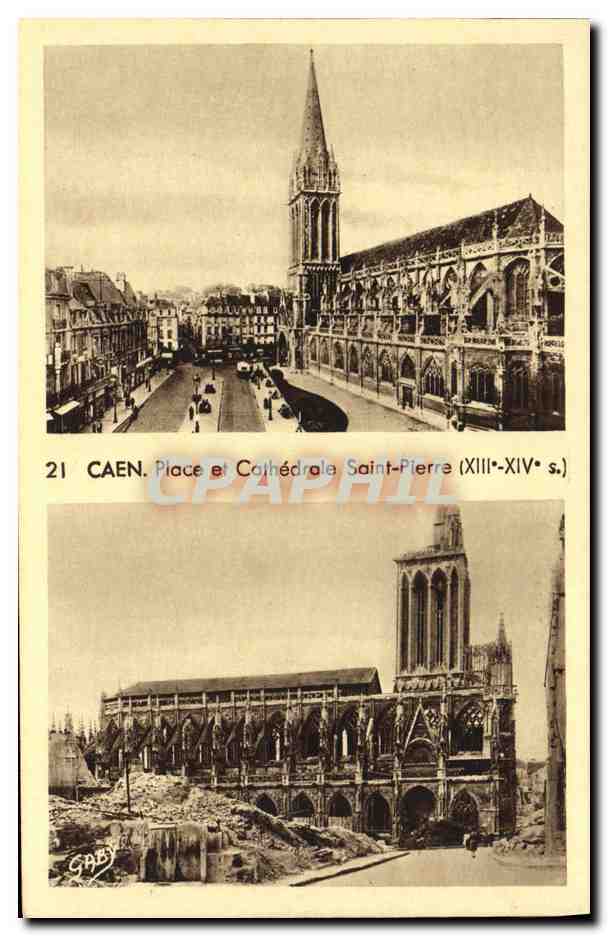 CPA Caen Place et Cathedrale Saint Pierre Militaria