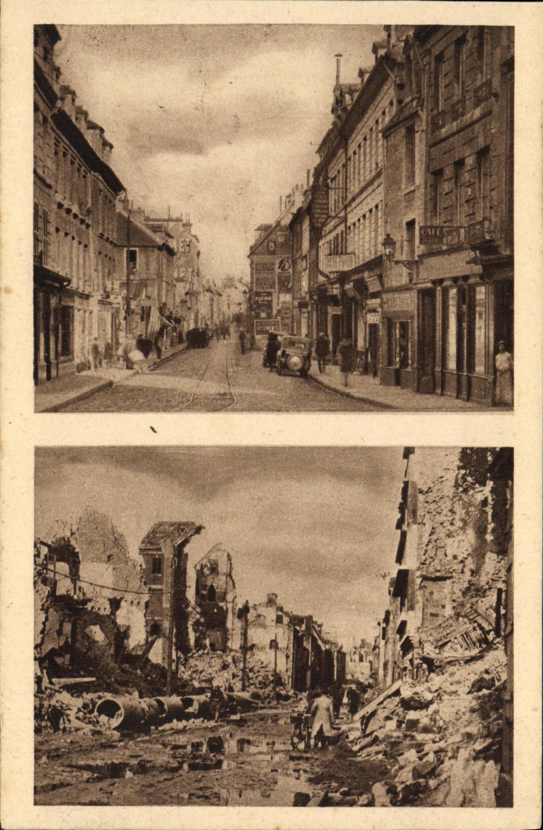 Caen (Calvados) — D9 - La rue d'Auge — avant et après la bataille — Photo-Édition M. Lecoq