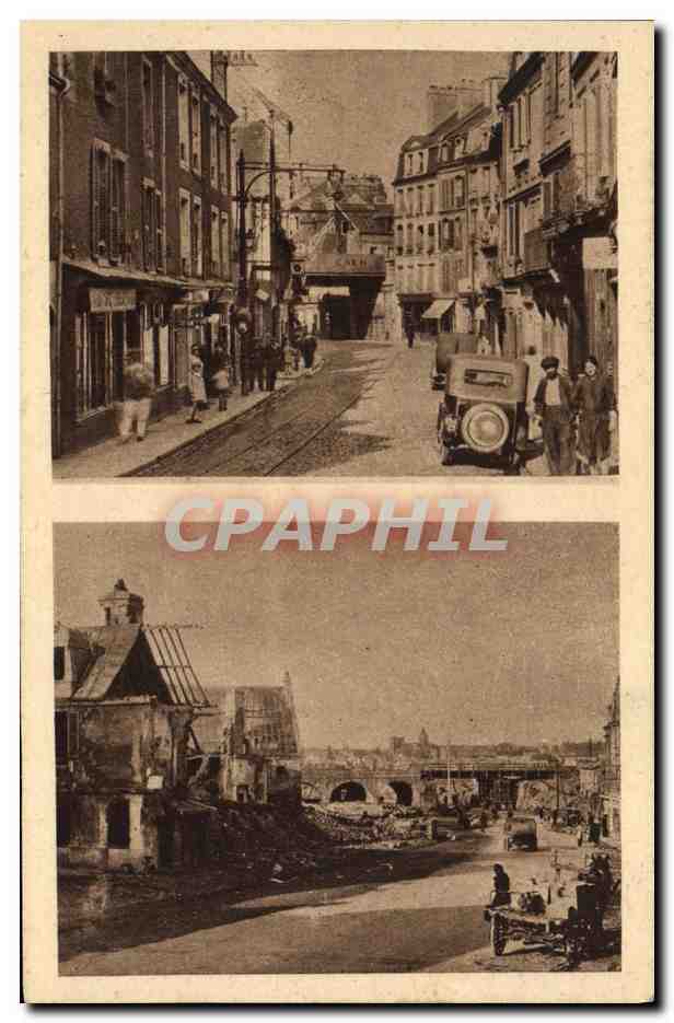 CPA Caen Rue de Falaise avant et apres la bataille Militaria