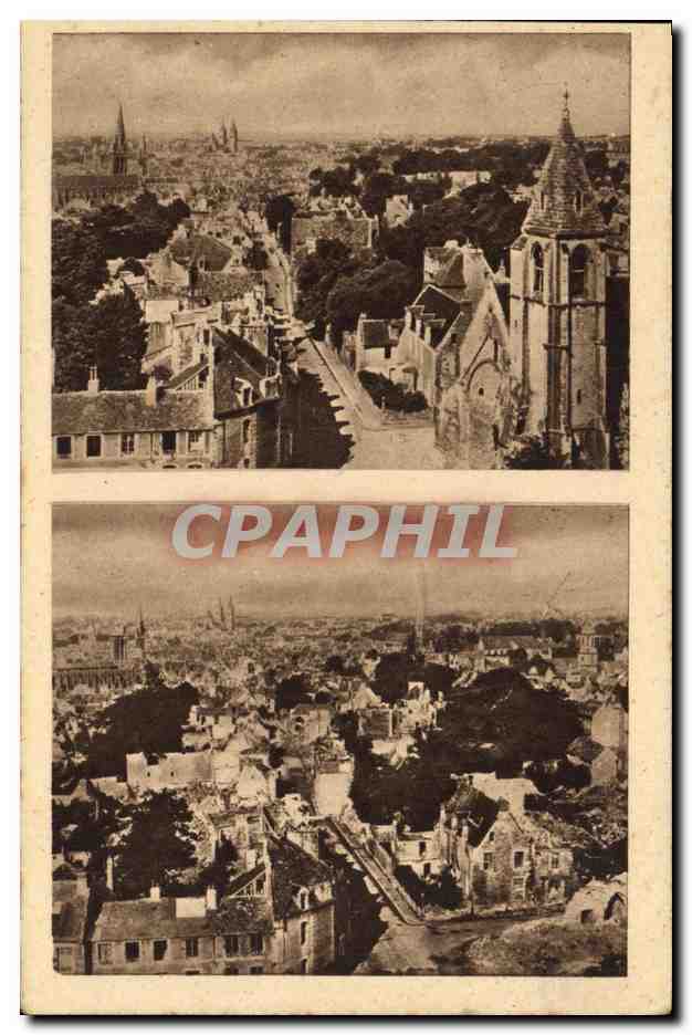 Caen (Calvados) — Vue générale avant et après la bataille — M. Lecoq - Edition