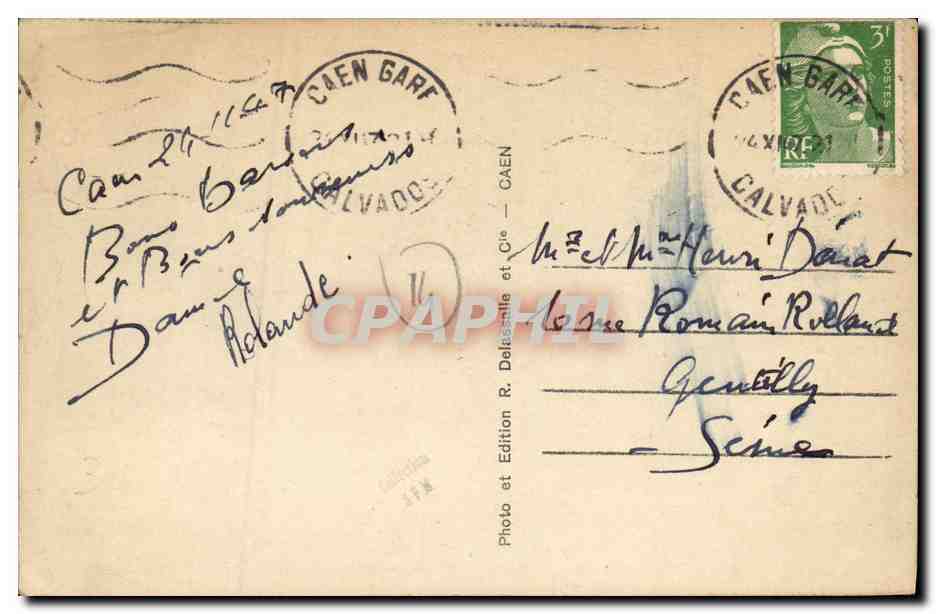 CPA Caen Juin Juillet Place St Pierre Hotel d Escoville vers rue St Pierre Militaria — Verso