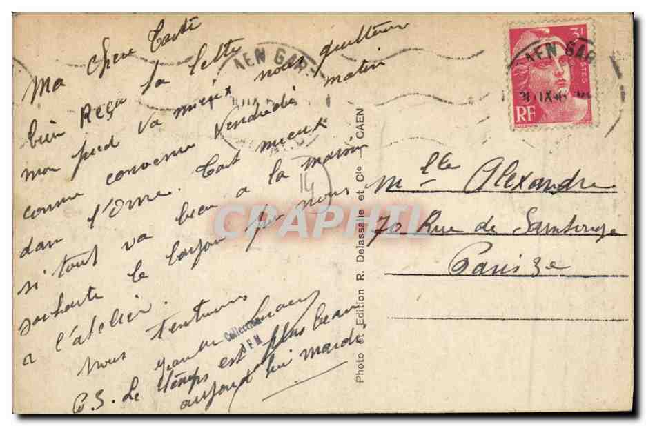 CPA Caen Juin Juillet Rue de l Eglise Saint Julien Militaria — Rückseite