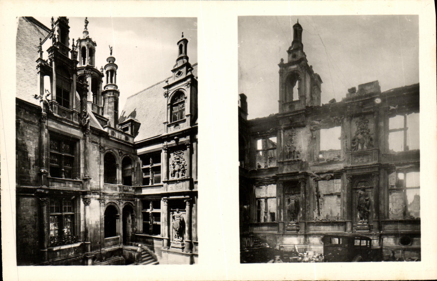 Caen - L'Hôtel « Le Valois d'Escoville » (Renaissance) — avant et après destruction — Édition R. D'escassalle et Cie - Caen