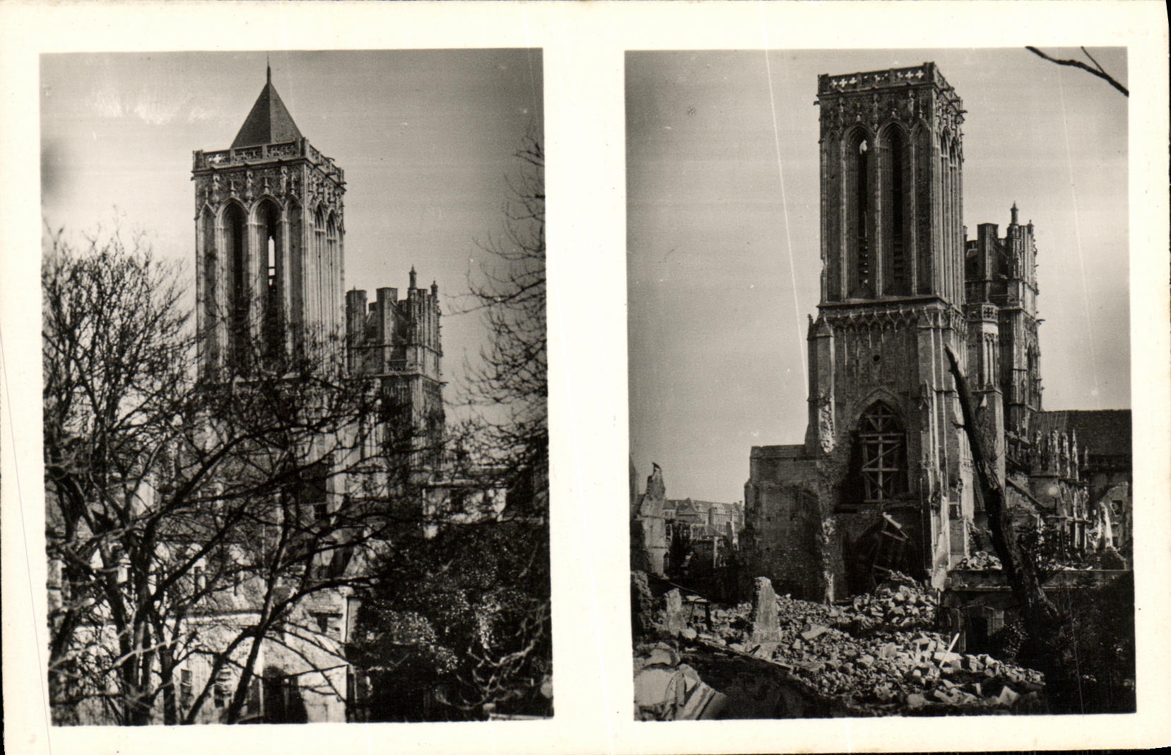 CPA Caen L Eglise Saint Jean au printemps 1939 et au printemps 1944 Militaria