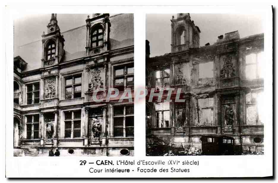 Caen — L'Hôtel d'Escoville (XVIe siècle) — Cour intérieure et façade des statues