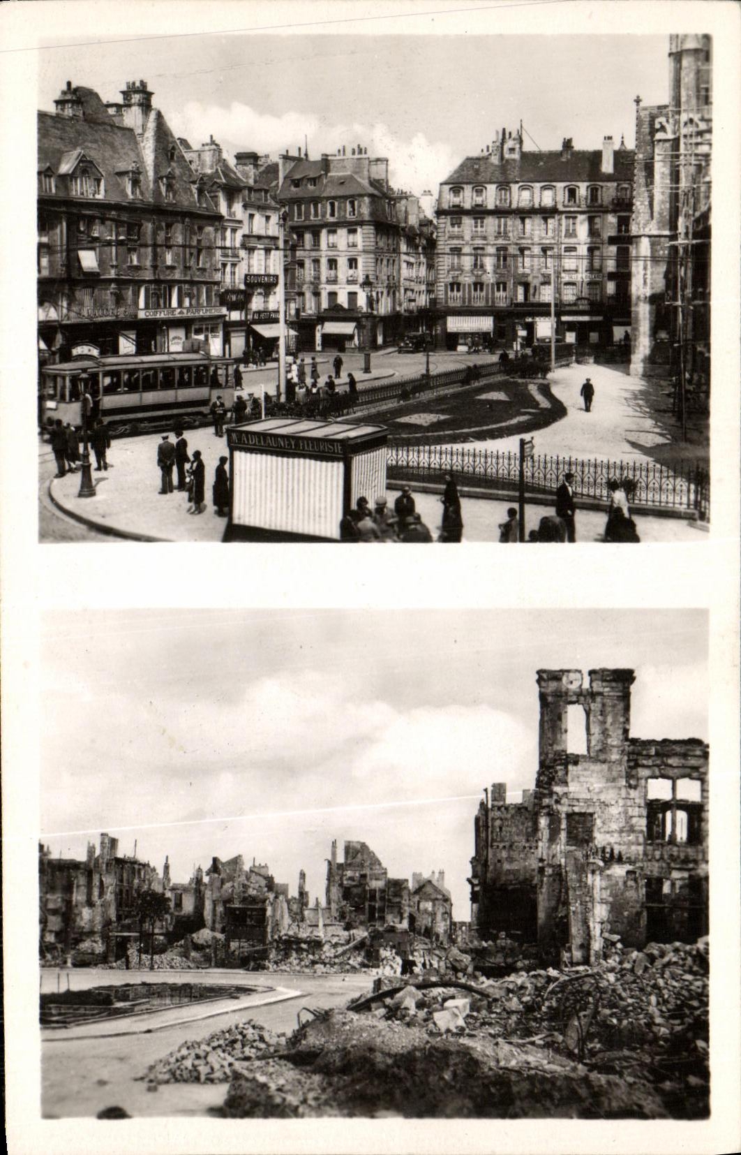 Place St-Pierre à Caen — avant et après guerre — C.P.A.P.-PHIL