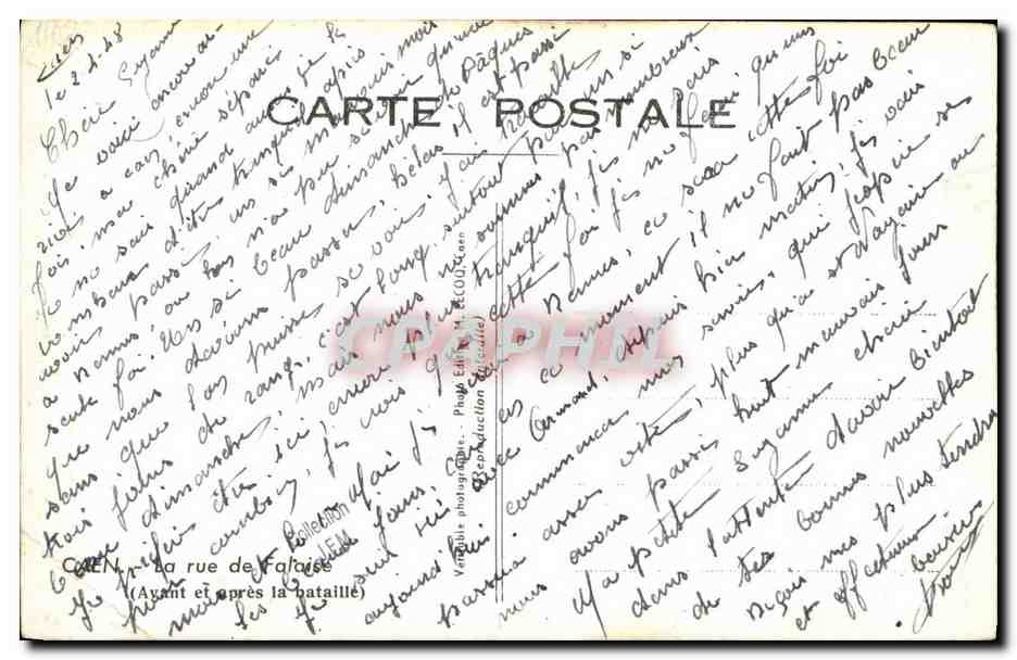 Caen — La rue de la Bataille (avant et après la bataille) — Photo Éditions R. COUSSON (Caen) — Verso