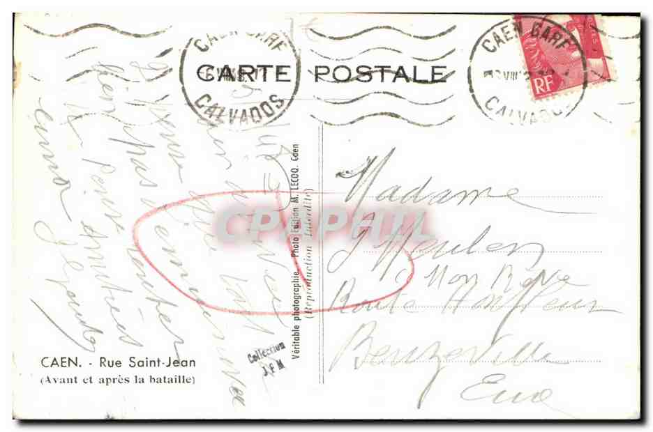 CPA Caen Rue Saint Jean Militaria — Rückseite