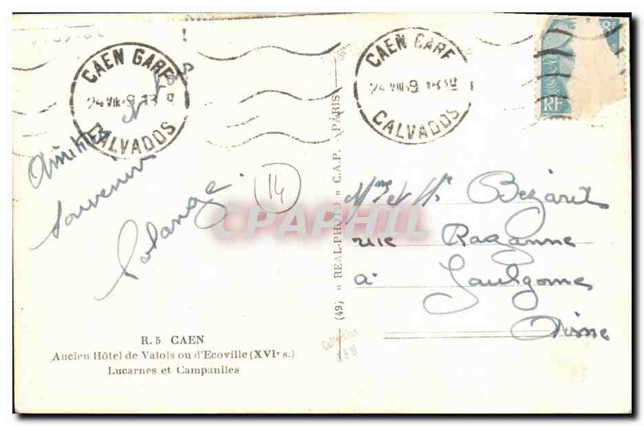 CPA Caen Ancien Hotel de Valois ou d Ecoville Lucarnes et Campaniles Militaria — Verso