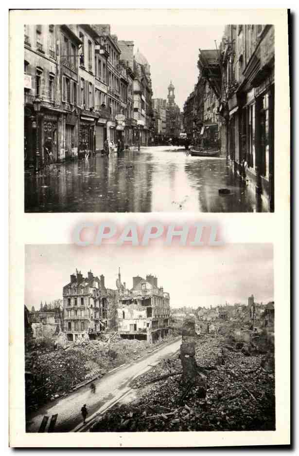 CPA Caen La rue Saint Jean eprouvee par les inondations 1944 destruction totale Miliaria