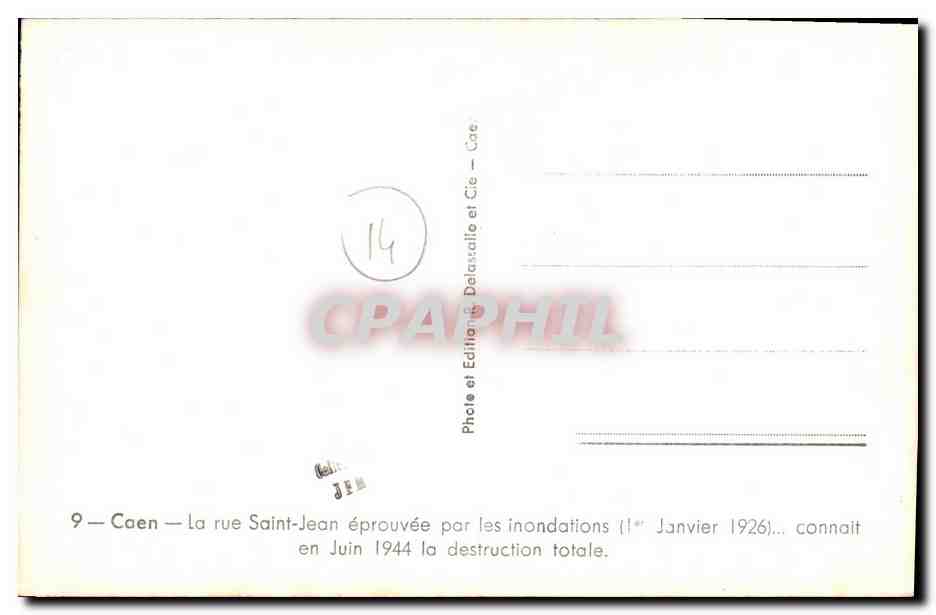CPA Caen La rue Saint Jean eprouvee par les inondations 1944 destruction totale Miliaria — Rückseite