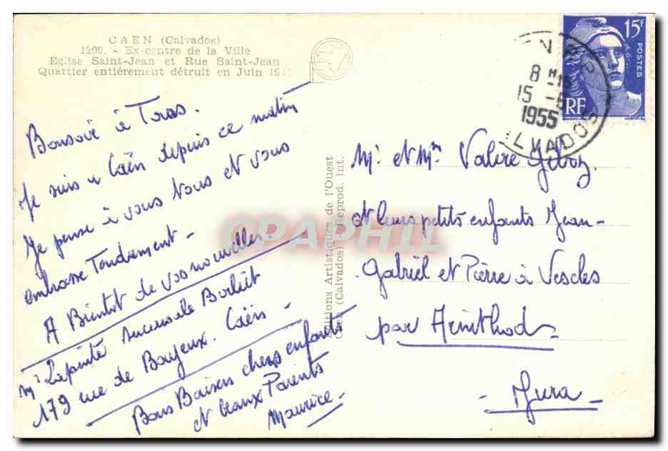 CPA Caen Ex centre de la Ville Eglise Saint Jean et Rue Saint Jean Militaria — Verso