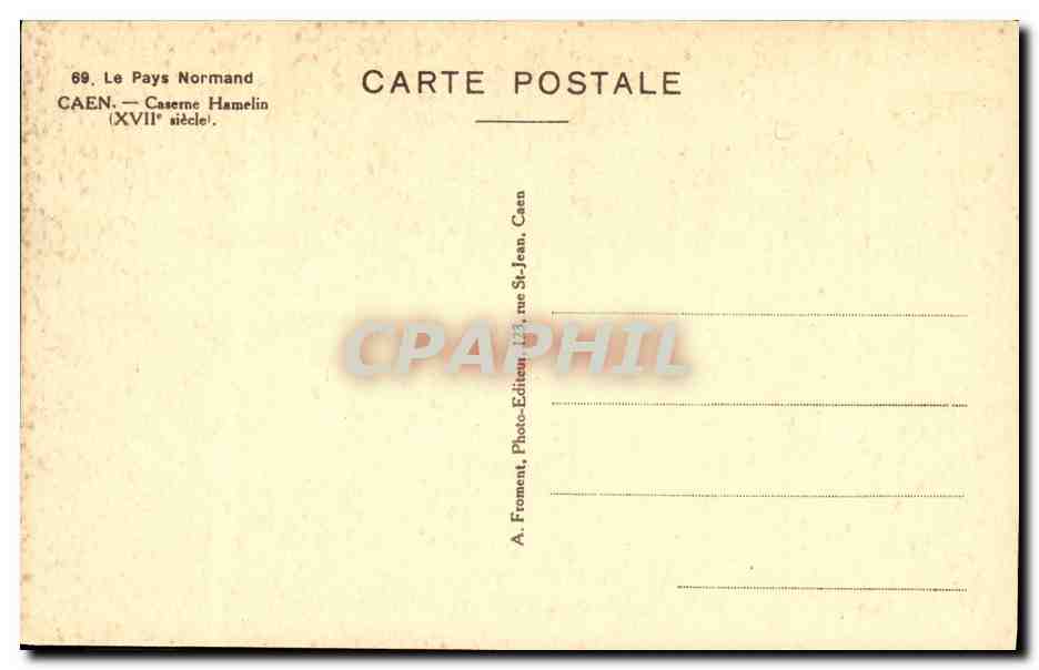 CPA Caen Caserne Hamelin Militaria — Verso