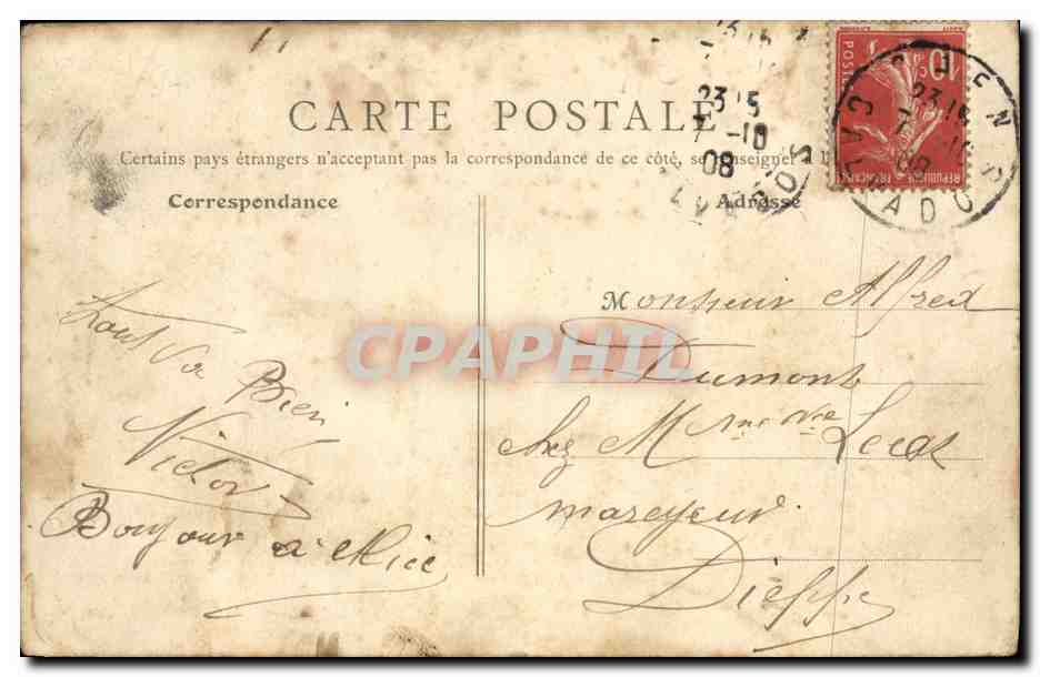 CPA Caen Caserne Lefevre Chateau Militaria — Verso