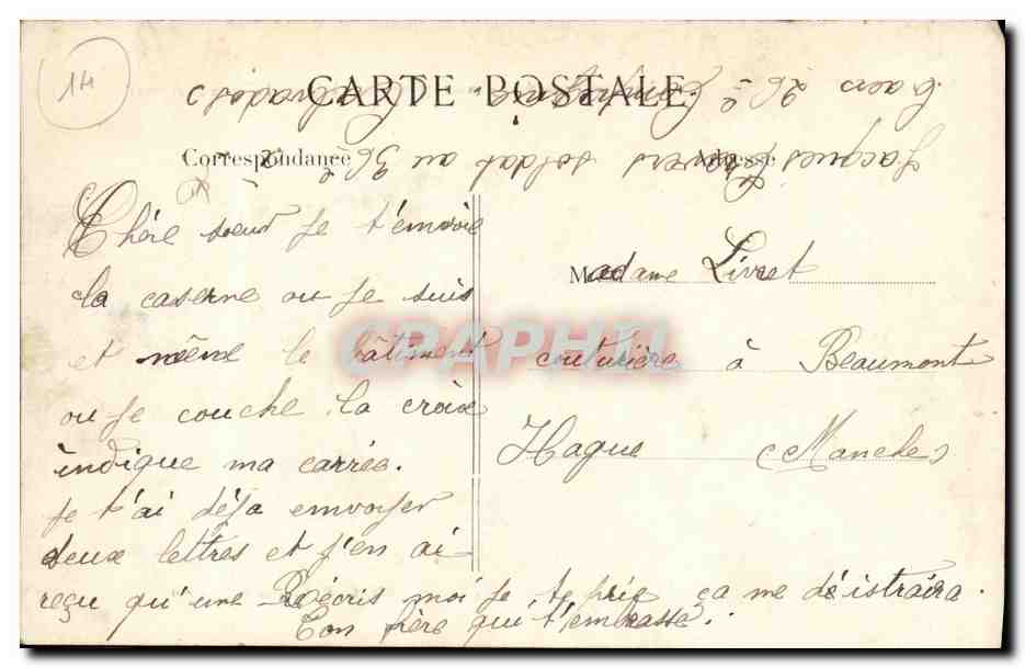 CPA Caen Caserne lefevre les deux corps de Batiments principaux a droite la Porte de Secours Militaria — Rückseite