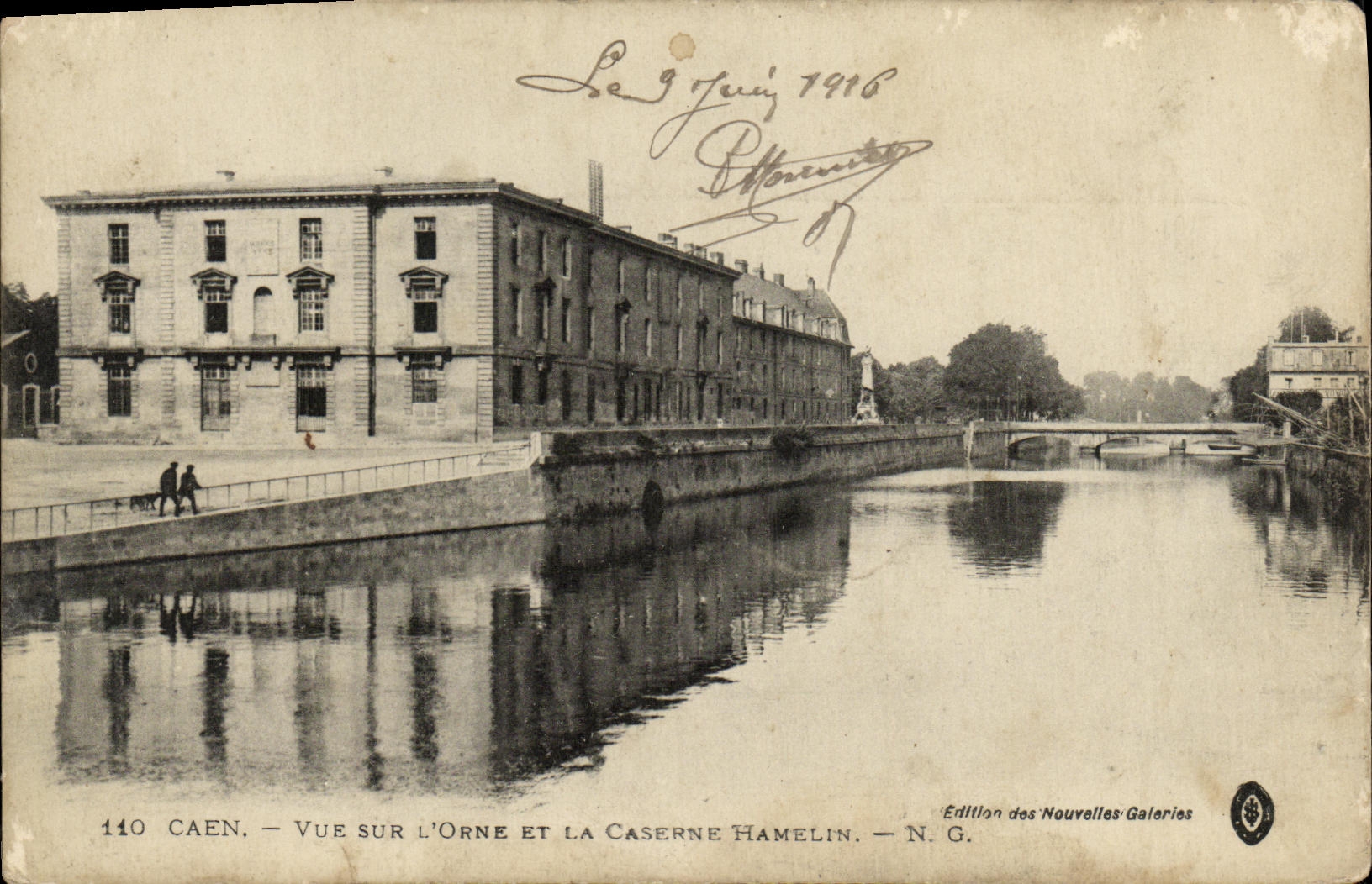 Caen — Vue sur l'Orne et la Caserne Hamelin — Édition des Nouvelles Galeries — N. G. — N° 110
