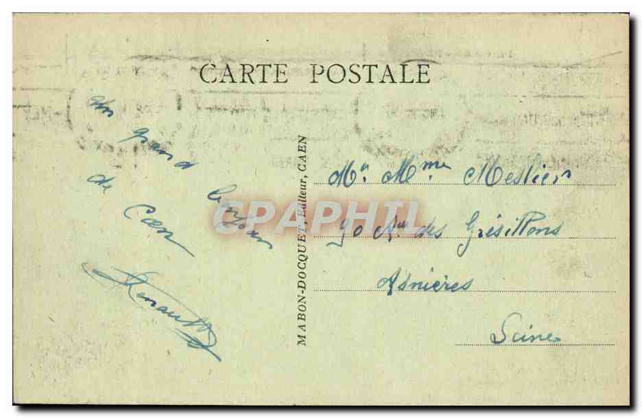 CPA Caen Place Alexandre III et Caserne Hamelin Militaria — Verso
