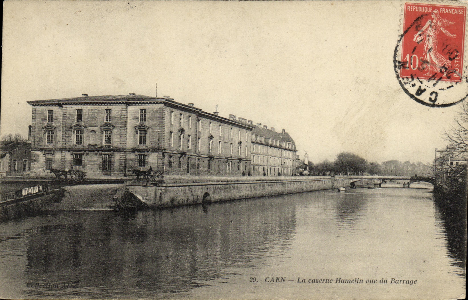 CAEN — La caserne Hamelin vue du Barrage — Éditeur Collection 1912, n°29
