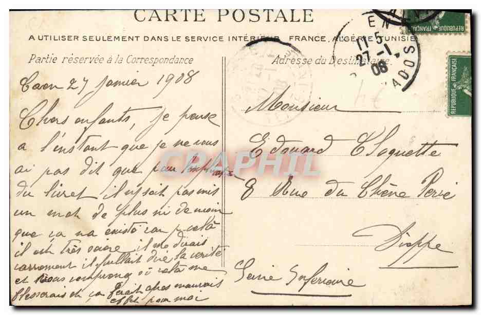 CAEN — La Prairie - Vue du Cours circulaire — J. Bnâcher, n° 455 — Rückseite