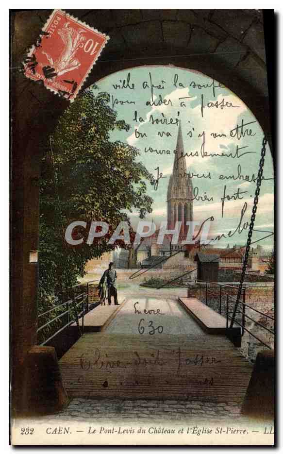 CPA Caen Le Pont Levis du Chateau et l Eglise St Pierre