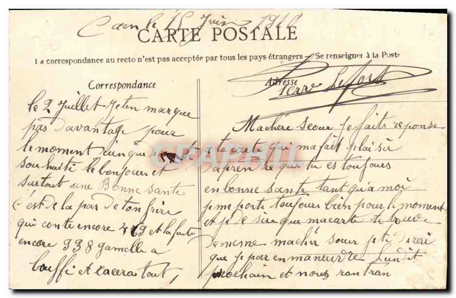 CPA Caen Vue generale prise du Vieux Chateau — Verso