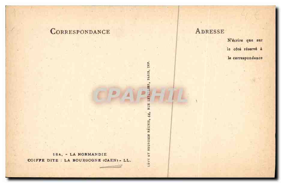 CPA La Normandie Coiffe Dite La Bourgogne Caen Folklore — Verso