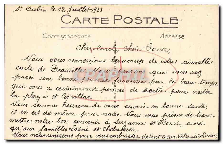 CPA Route de Caen a Lisieux Le Coupe Gorge — Verso