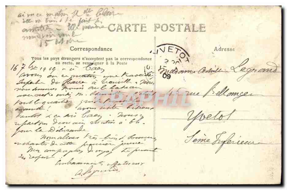 CPA Caen Le Bassin et l Etablissement Allainguillaume Bateau — Rückseite