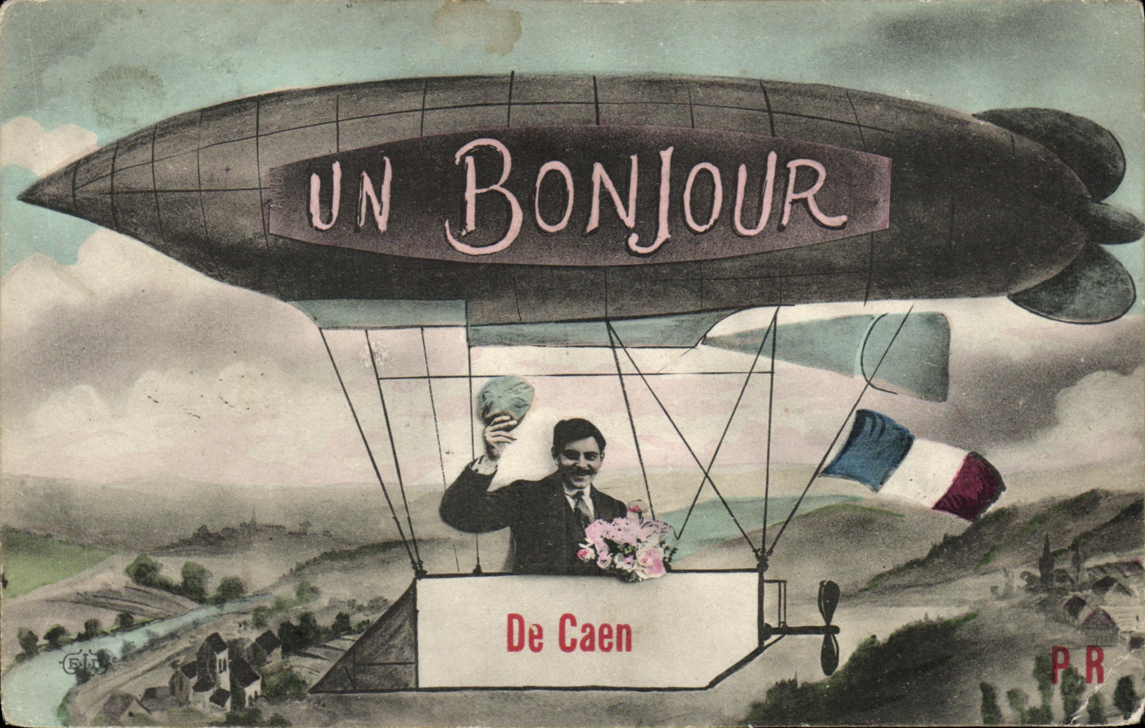 CPA Un Bonjour Caen Zeppelin Dirigeabnle