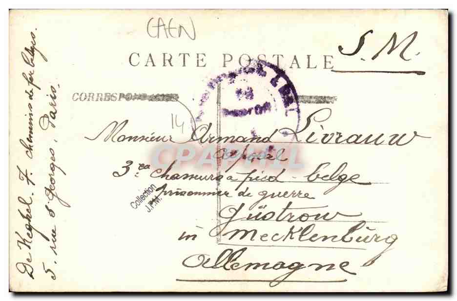 Deux hommes devant un bâtiment — Cornouaille, 1918 — Marcel et Onde Fritz — Verso