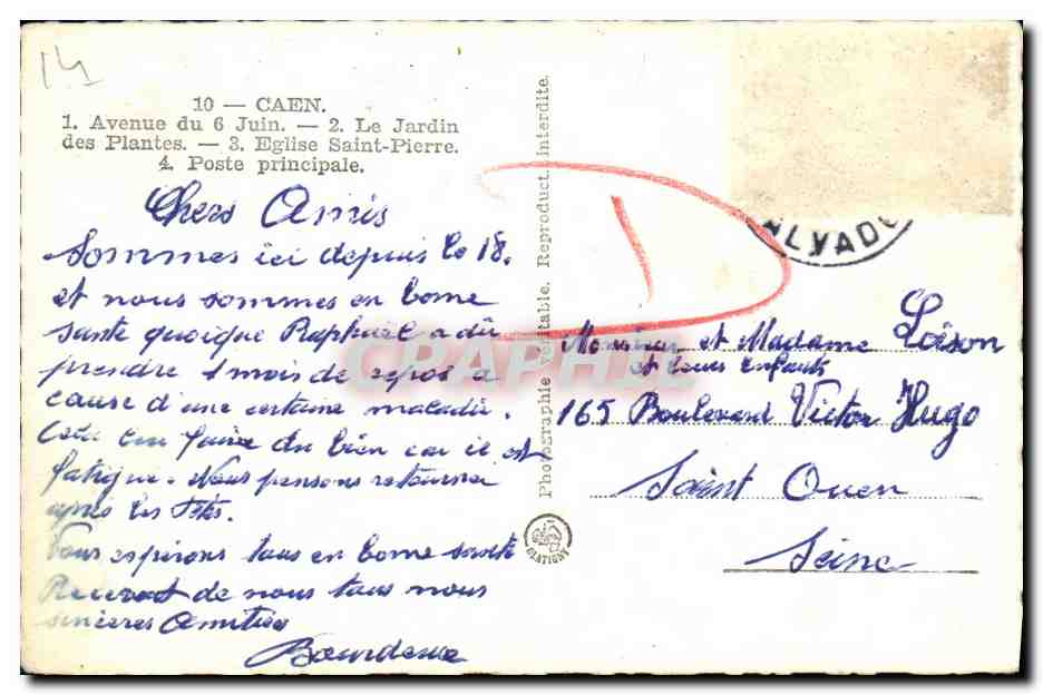 Caen — Avenue du 6 Juin, Jardin des Plantes, Église Saint-Pierre, Poste principale — CPAPHIL — Rückseite
