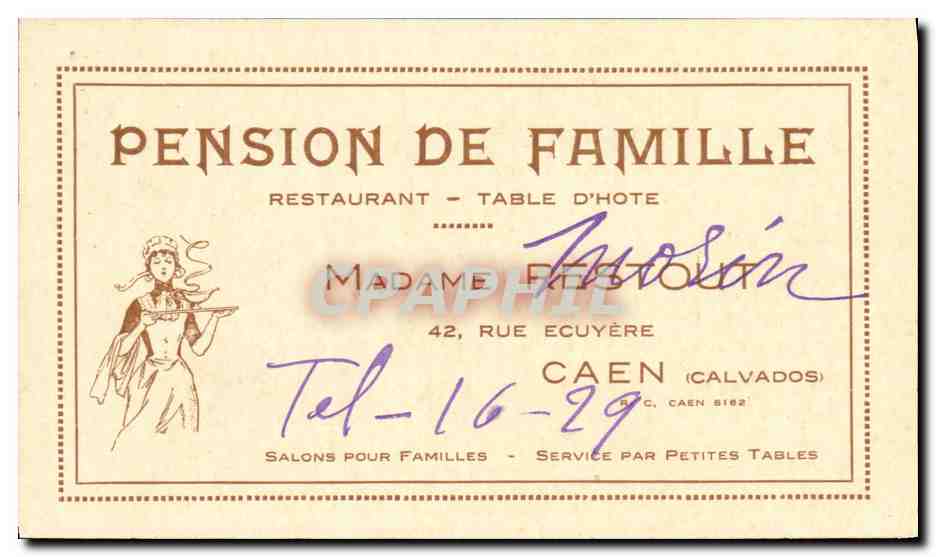 FActure Pension de Famille Madame Restout Rue Ecuyere Caen