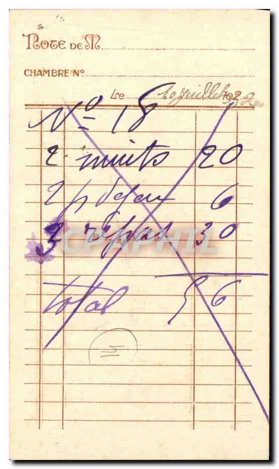 FActure Pension de Famille Madame Restout Rue Ecuyere Caen — Verso
