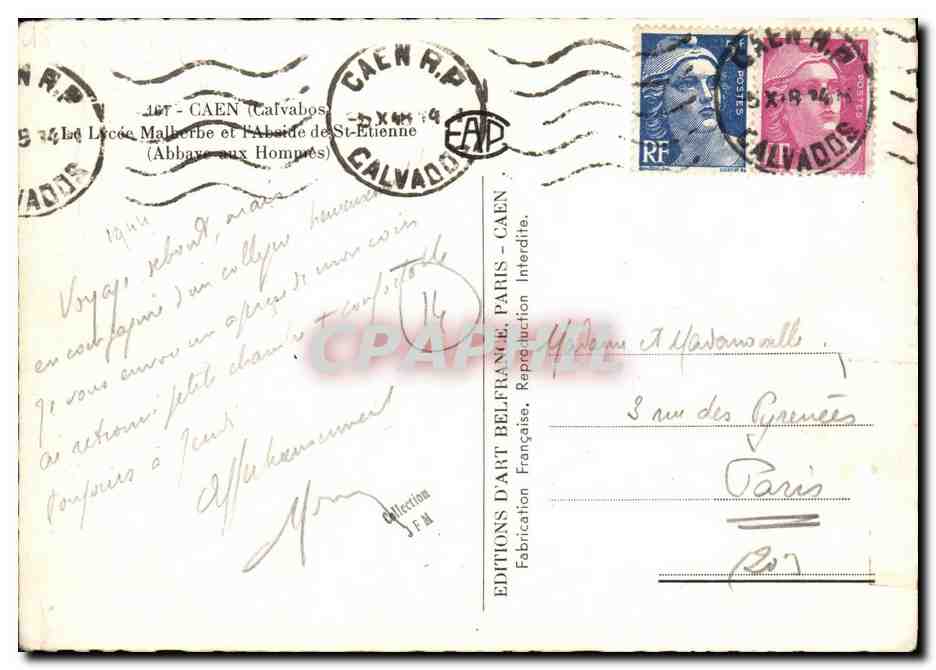 CPM Caen Lycee Malherbe et abside de St Etienne Abbaye aux hommes — Back