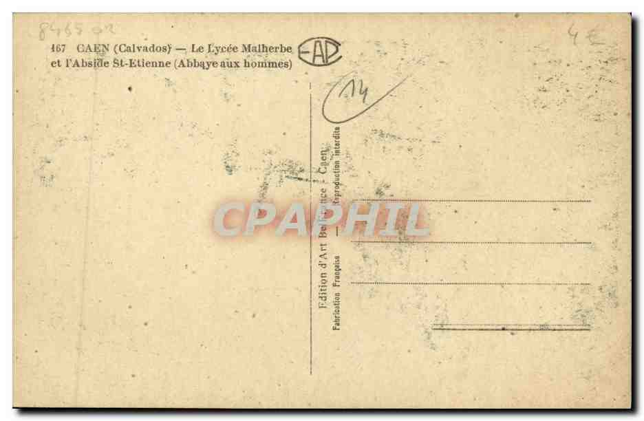 CPA Caen Le Lycee Malherbe et l Abisde St Etienne  — Verso