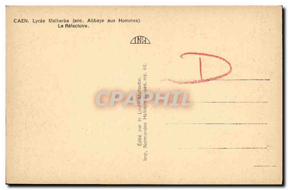 CPA Caen Lycee Malherbe Le Refectoire — Rückseite