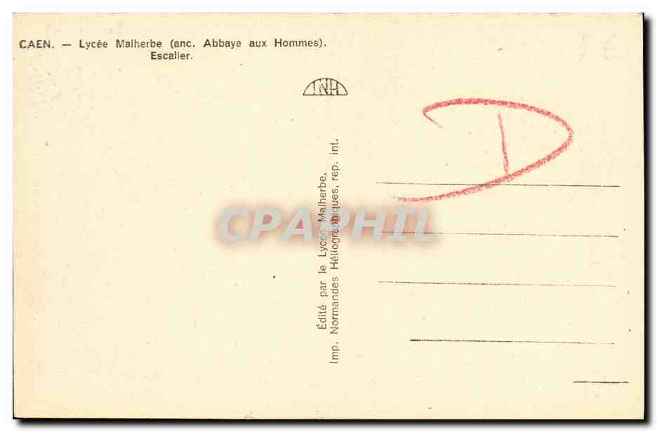 CPA Caen Lycee Malherbe Escalier — Verso