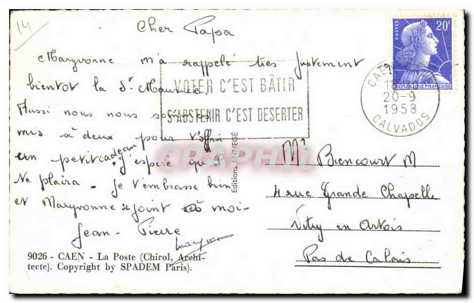 CPM Caen La Poste  — Verso