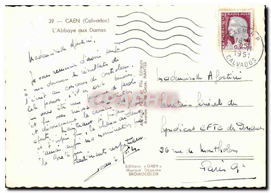 CPM Caen L Abbaye aux Dames  — Verso