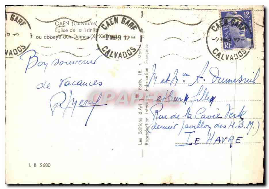 CPM Caen Eglise de la Trinite au abbaye aux Dames  — Verso