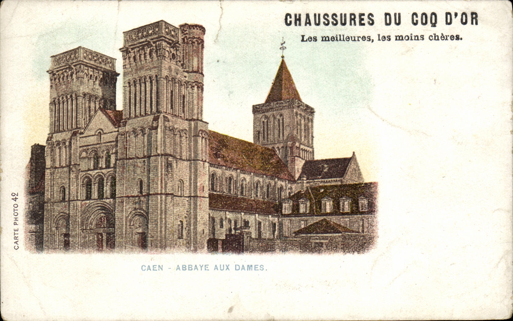 CPA Caen Abbaye aux Dames Publicite Chaussures du Coq d Or