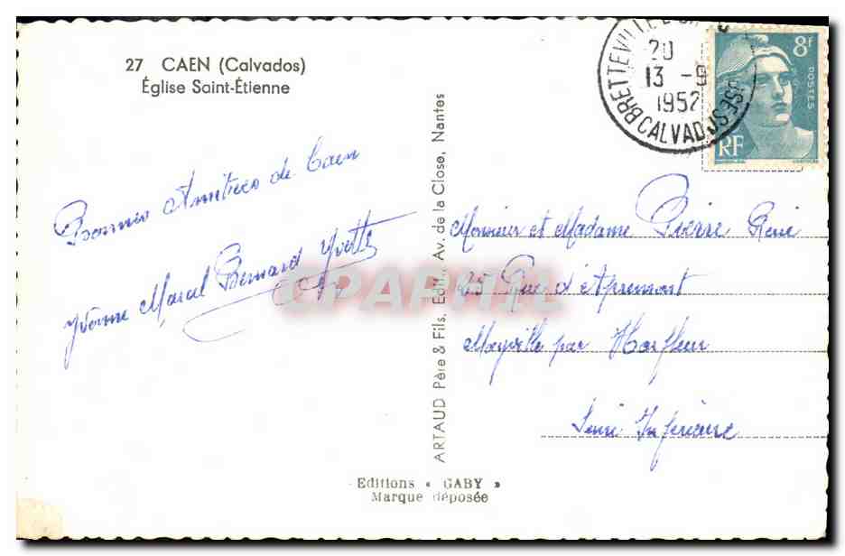 CPM Caen Eglise Saint Etienne  — Verso