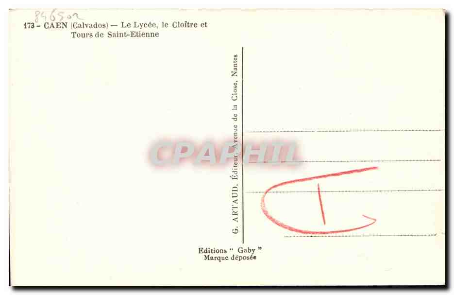 CPM Caen Le Lycee le Cloitre et Tours de Saint Etienne  — Verso