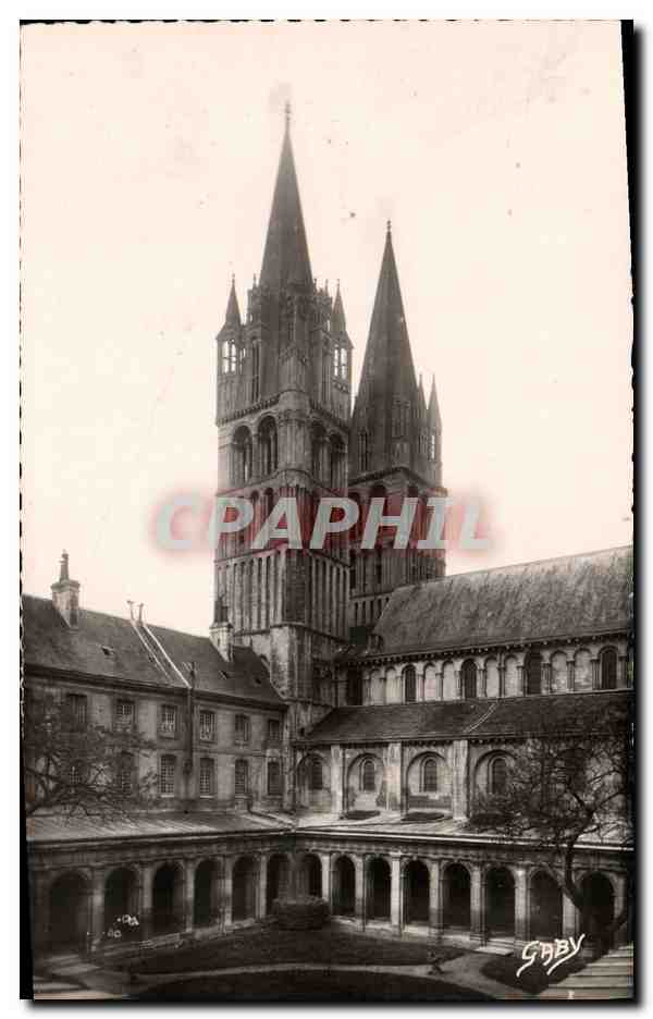 Caen (Calvados) — Église Abbatielle Saint-Étienne, Tours et flèches, vue du cloître aux Hommes — Éditions Gaby