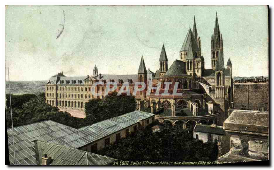 CPA Caen Eglise Saint Etienne Abbaye aux hommes Cote de l abside et le lycee