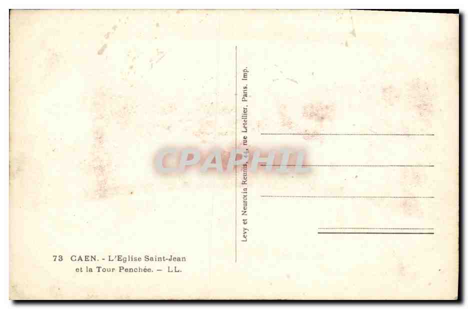 Caen - L'Église Saint-Jean et la Tour Penchée — Imp. Levy, rue Lecellier, Paris — Rückseite