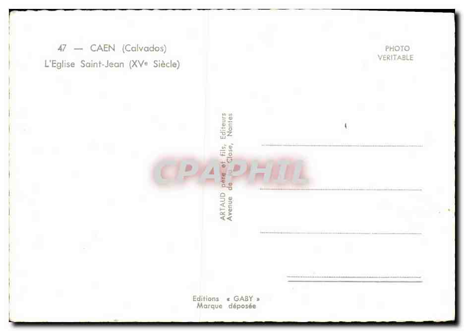 CPM Caen L Eglise Saint Jean — Verso
