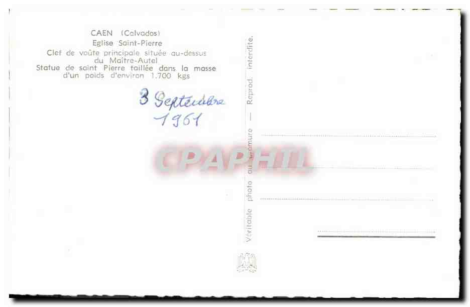 CPA Caen L Eglise Saint Pierre Clef de voute principale situee au dessus du maitre autel — Verso