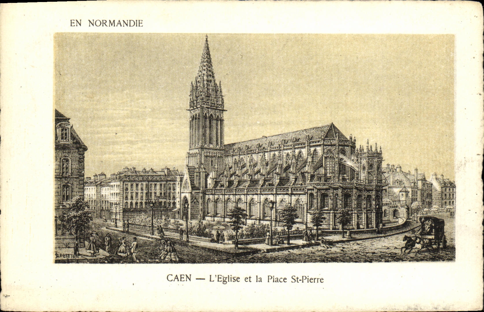 CPA Caen L Eglise et la place Saint Pierre 