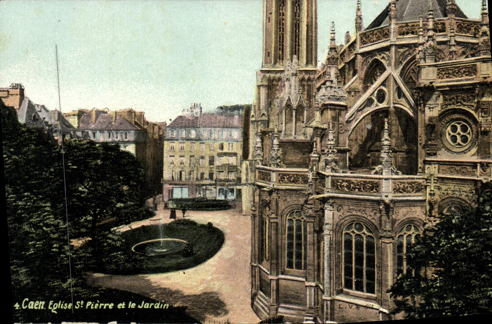 CPA Caen L Eglise Saint Pierre et le Jardin